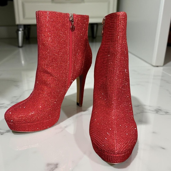 Thalia Sodi Shoes - Thalia Sodi NWT Glittering Red Platform Stiletto Heel Ankle Booties (SH107)